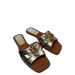 ZARA Metallic Gold Flat Sandals Womens 39, 8, 8.5 Open Toe Slides